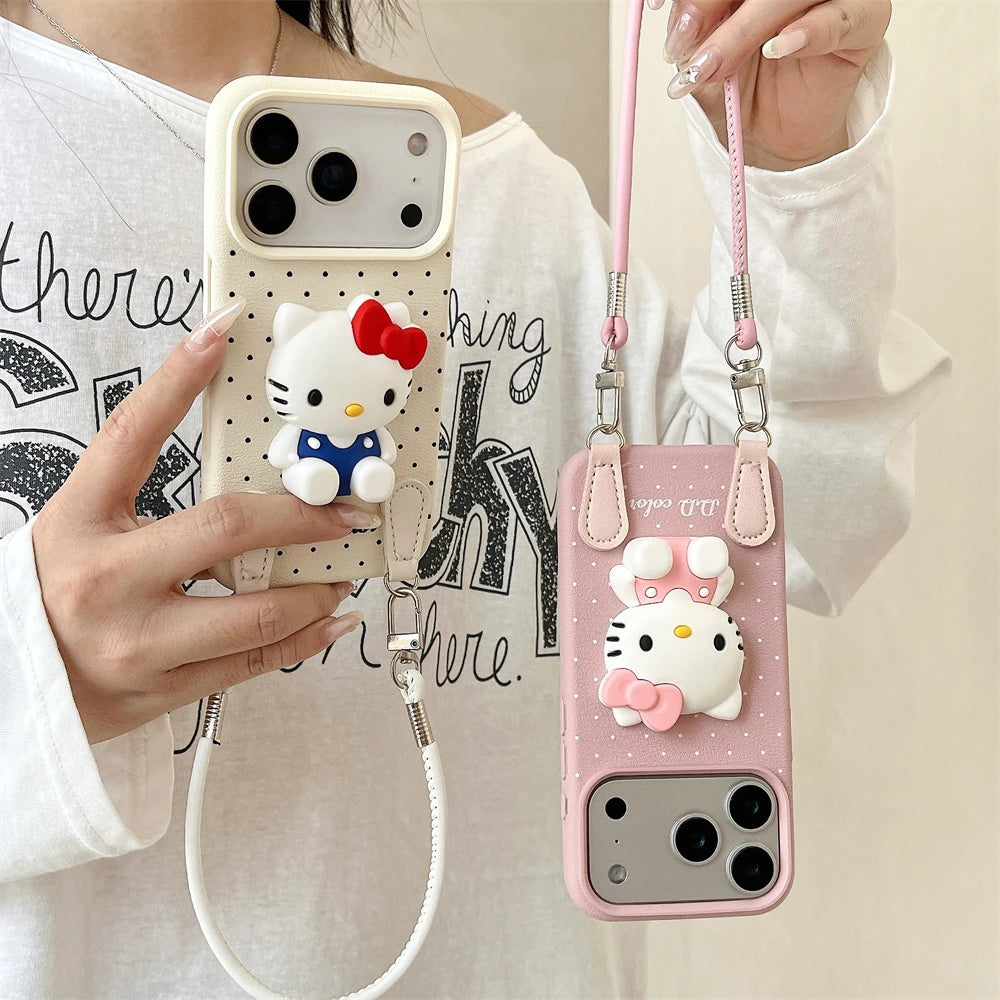 3D Hello Kitty Autumn Wine Red Lanyard Case - sky-case