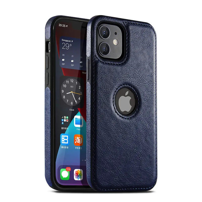 Slim Leather Phone Case for iPhone 14/13/12/11 Pro Max - Shockproof Bumper & Soft Business Back Cover Blue / For iPhone 14Pro Max - sky-case