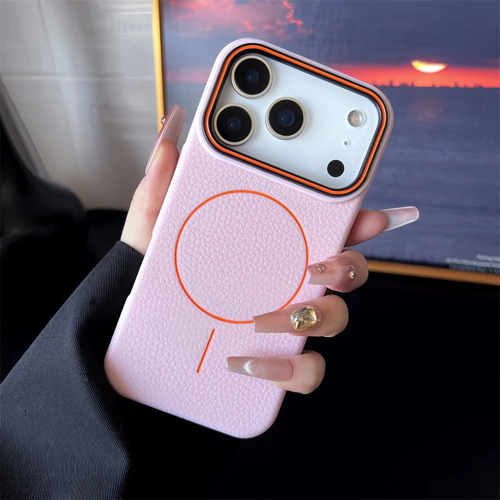 Luxury Leather Magnetic Case with Polished Lychee Pattern - sky-case
