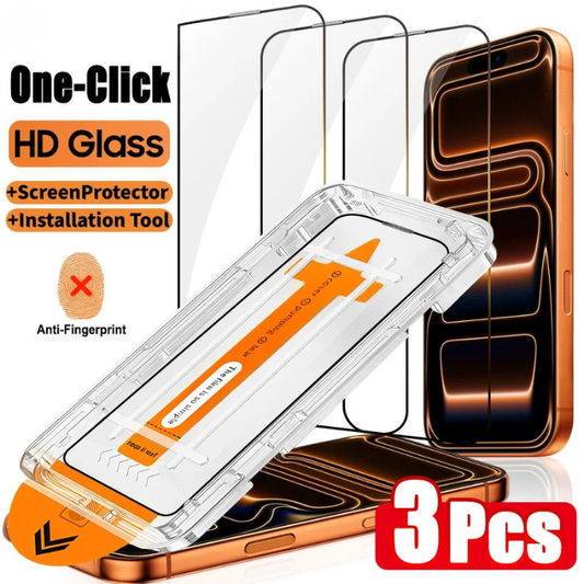 3Pcs 4K Ultra HD Tempered Glass Screen Protector For iPhone 17 16 15 14 13 12 11 Pro Max One Click Dust-free Installation