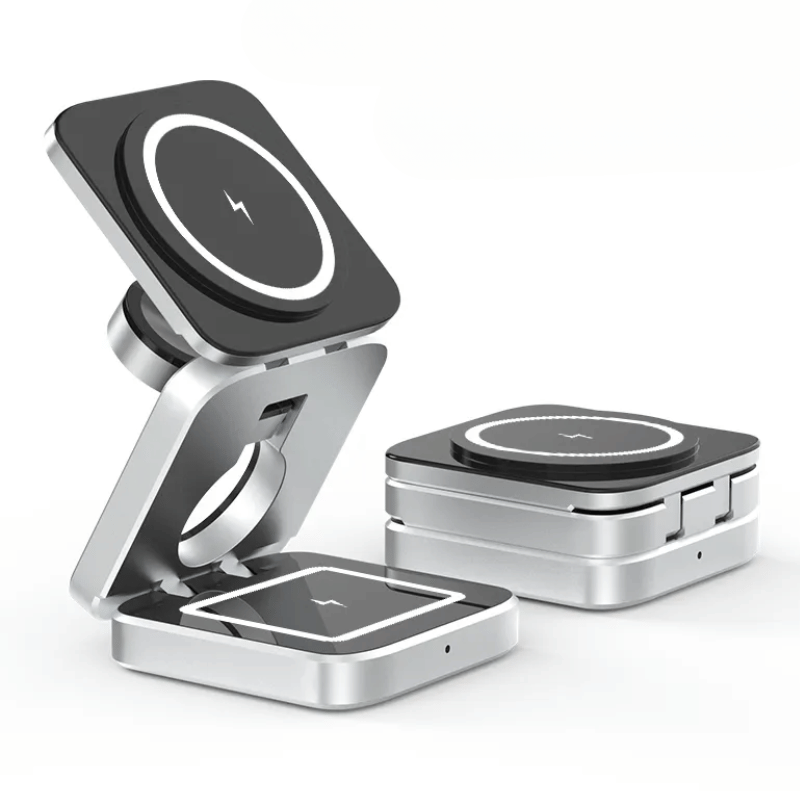 Aluminum Alloy 3-in-1 magnetic foldable wireless charger for all iPhones, all AirPods, Apple Watches Silver / 3 In 1 Foldable - sky-case