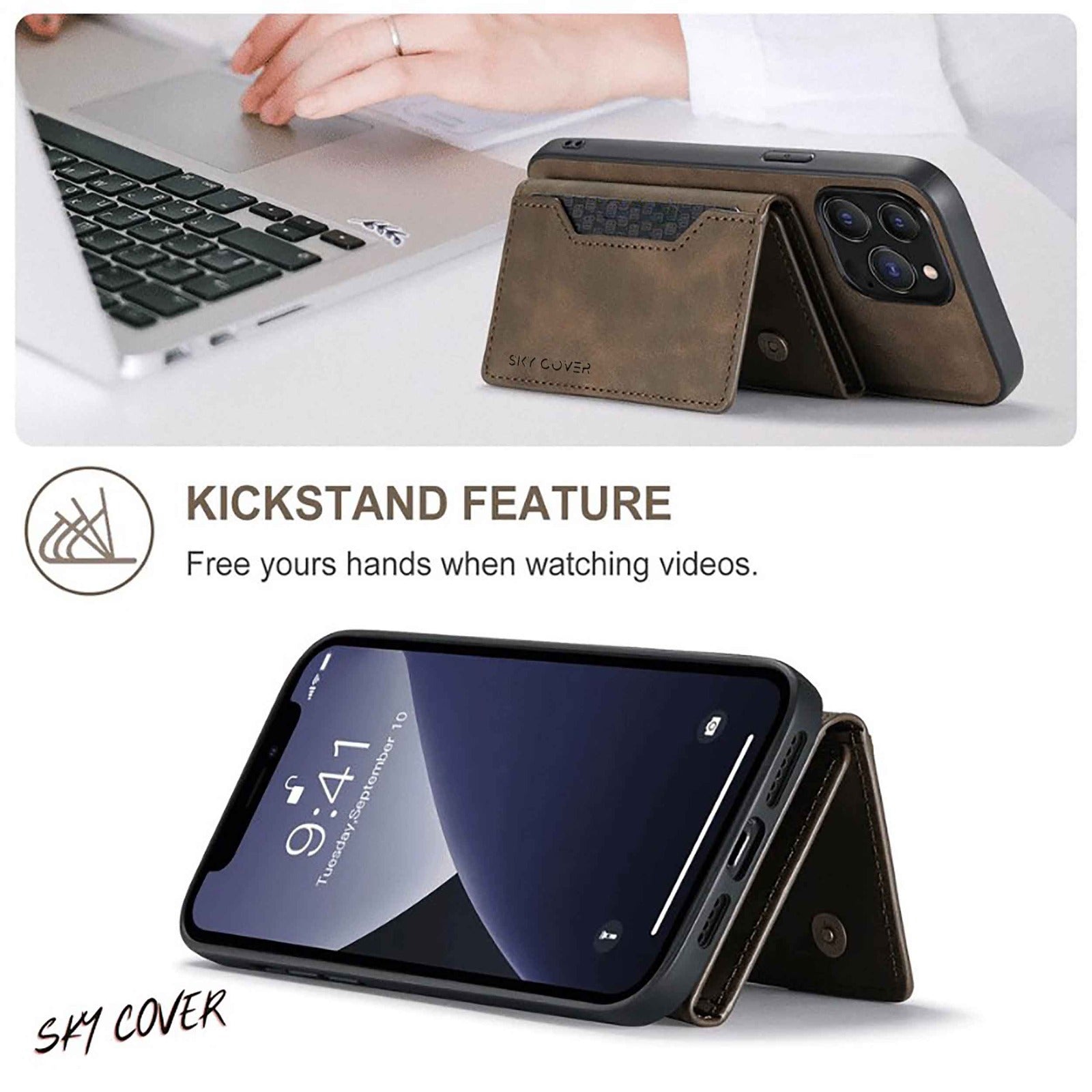 2 in 1 Luxury Leather Wallet Cover Detachable Case with Card Holder compatible with wireless charging MagSafe - skycase