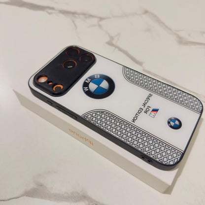 Luxury BMW Sport Case for All iPhone 17 with Tempered Glass Back Cover
