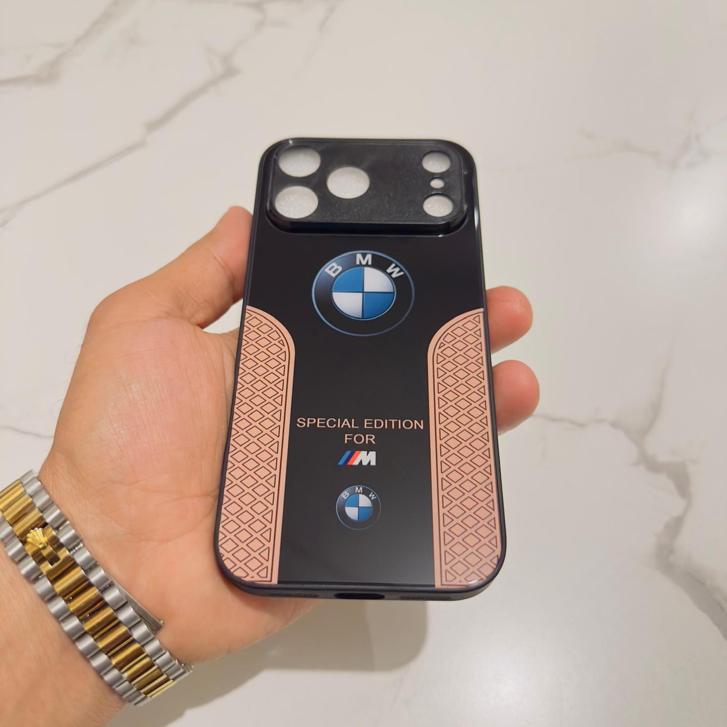 Luxury BMW Sport Case for All iPhone 17 with Tempered Glass Back Cover