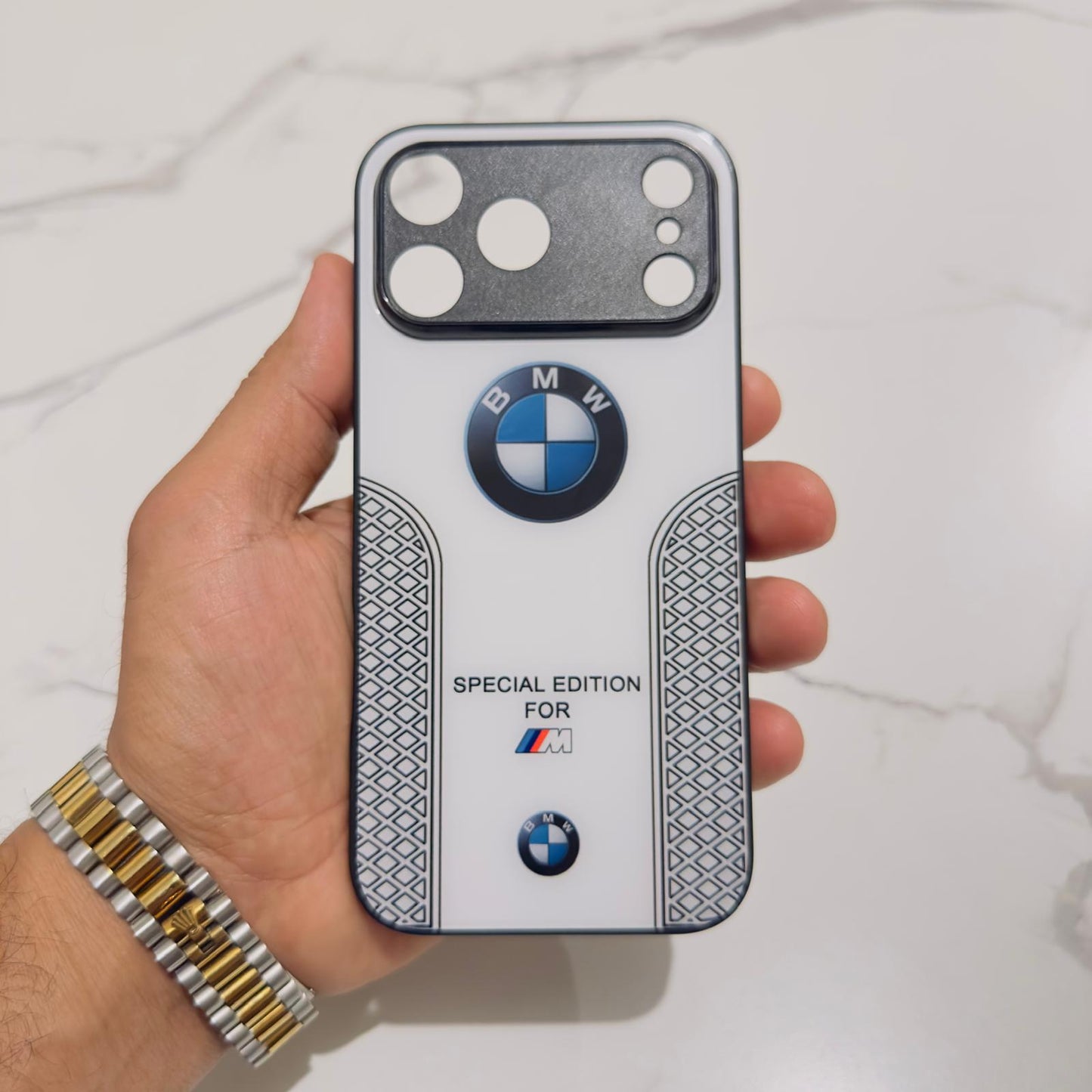 Luxury BMW Sport Case for All iPhone 17 with Tempered Glass Back Cover