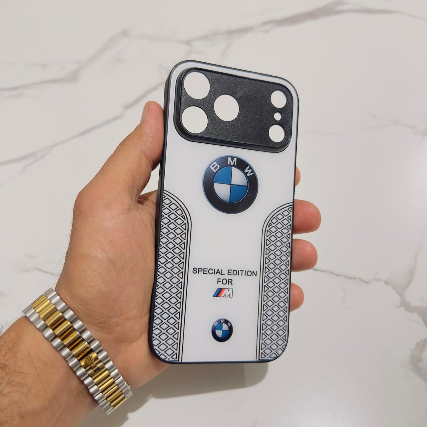 Luxury BMW Sport Case for All iPhone 17 with Tempered Glass Back Cover