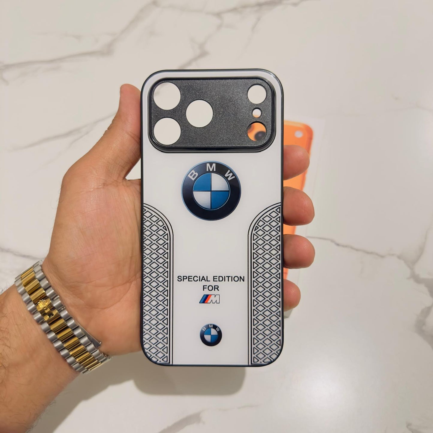 Luxury BMW Sport Case for All iPhone 17 with Tempered Glass Back Cover