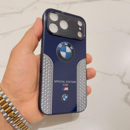 Luxury BMW Sport Case for All iPhone 17 with Tempered Glass Back Cover