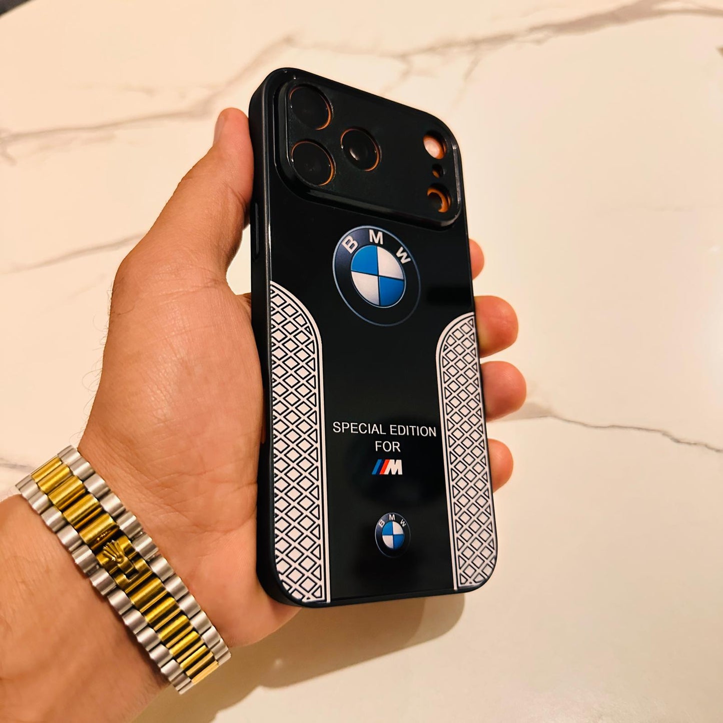 Luxury BMW Sport Case for All iPhone 17 with Tempered Glass Back Cover