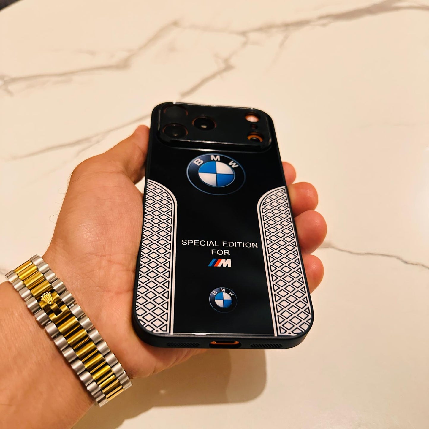 Luxury BMW Sport Case for All iPhone 17 with Tempered Glass Back Cover