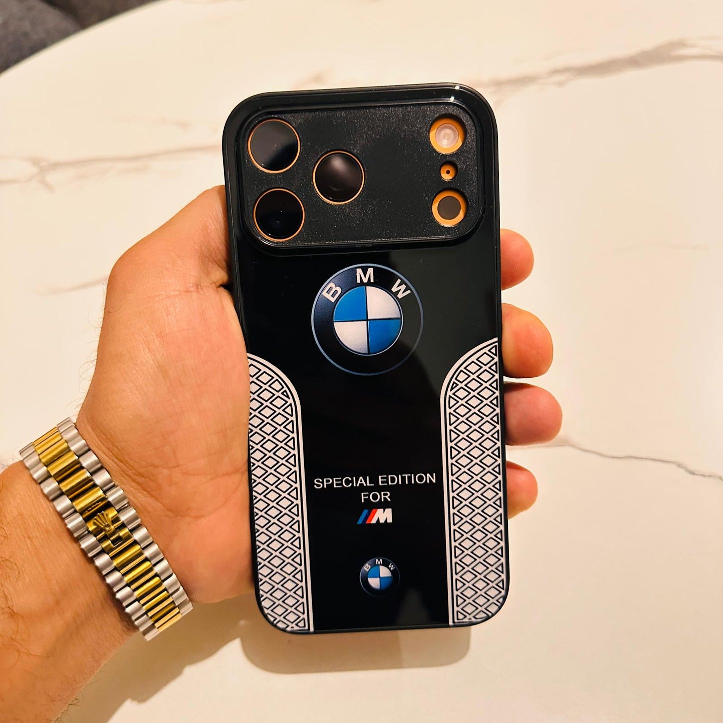 Luxury BMW Sport Case for All iPhone 17 with Tempered Glass Back Cover