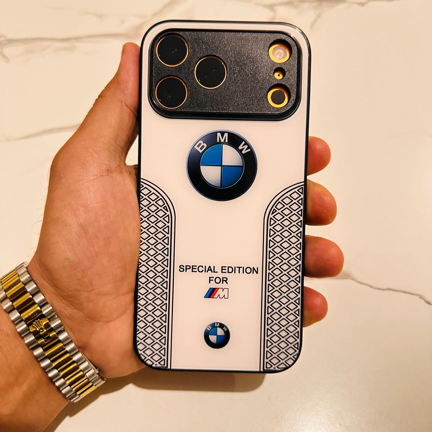 Luxury BMW Sport Case for All iPhone 17 with Tempered Glass Back Cover