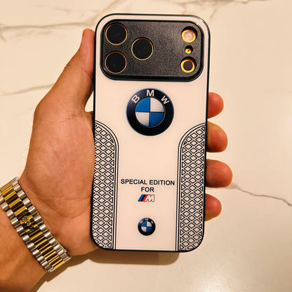 Luxury BMW Sport Case for All iPhone 17 with Tempered Glass Back Cover