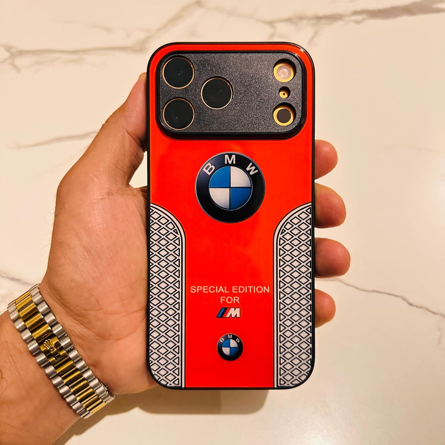 Luxury BMW Sport Case for All iPhone 17 with Tempered Glass Back Cover