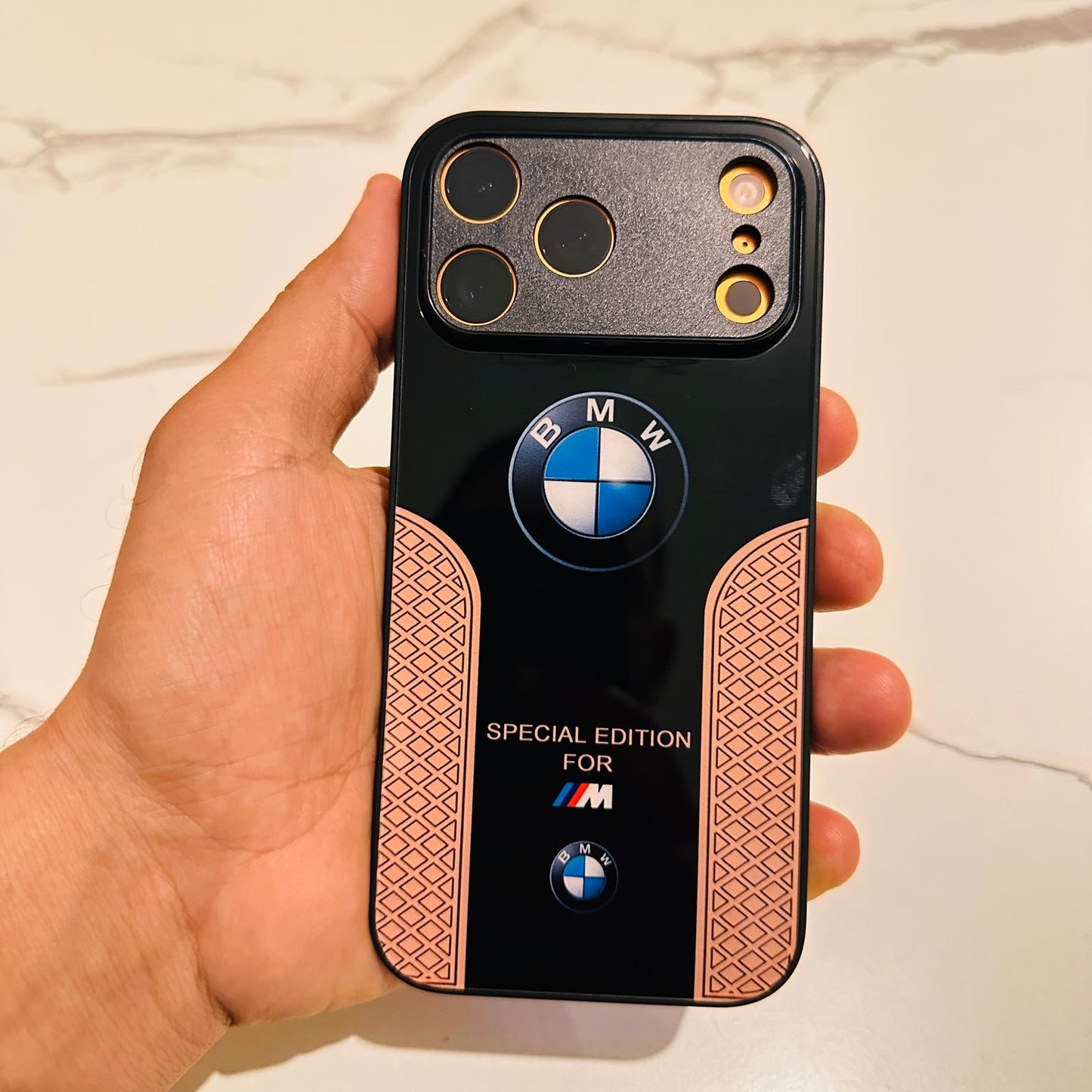 Luxury BMW Sport Case for All iPhone 17 with Tempered Glass Back Cover