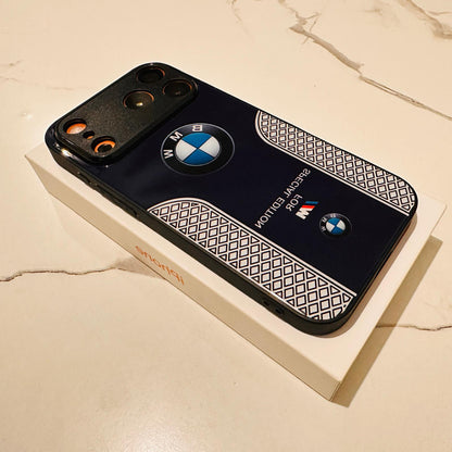Luxury BMW Sport Case for All iPhone 17 with Tempered Glass Back Cover