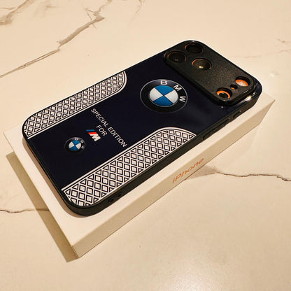 Luxury BMW Sport Case for All iPhone 17 with Tempered Glass Back Cover