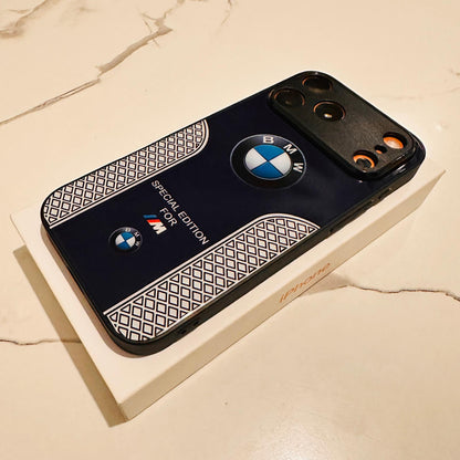 Luxury BMW Sport Case for All iPhone 17 with Tempered Glass Back Cover