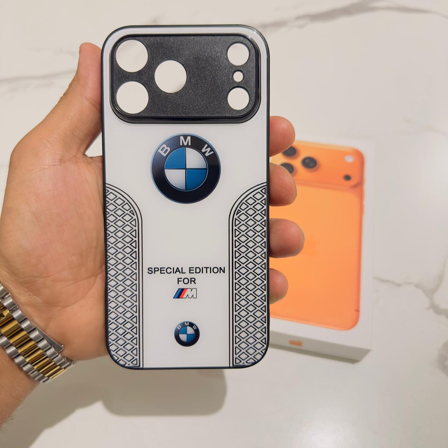 Luxury BMW Sport Case for All iPhone 17 with Tempered Glass Back Cover