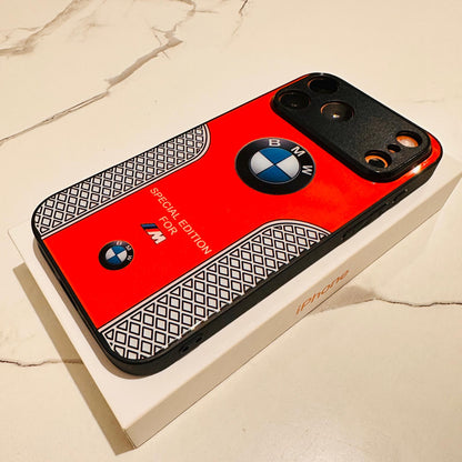 Luxury BMW Sport Case for All iPhone 17 with Tempered Glass Back Cover