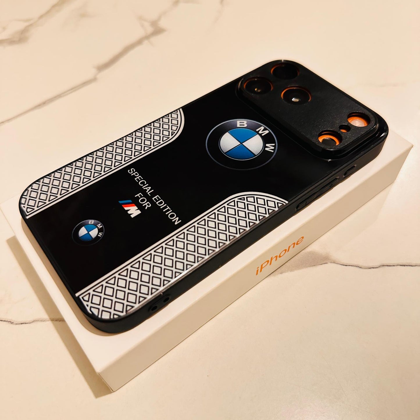 Luxury BMW Sport Case for All iPhone 17 with Tempered Glass Back Cover
