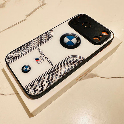 Luxury BMW Sport Case for All iPhone 17 with Tempered Glass Back Cover