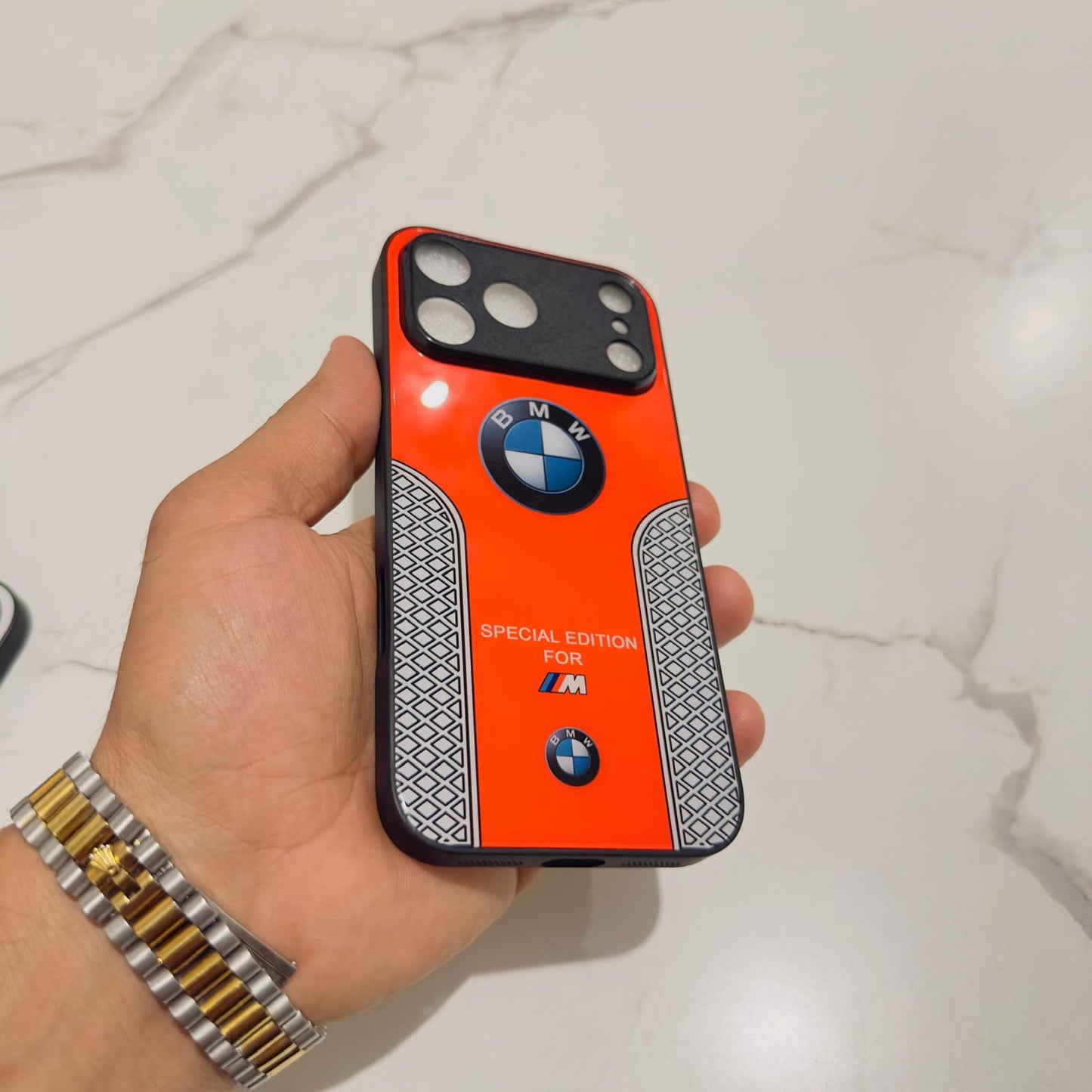 Luxury BMW Sport Case for All iPhone 17 with Tempered Glass Back Cover