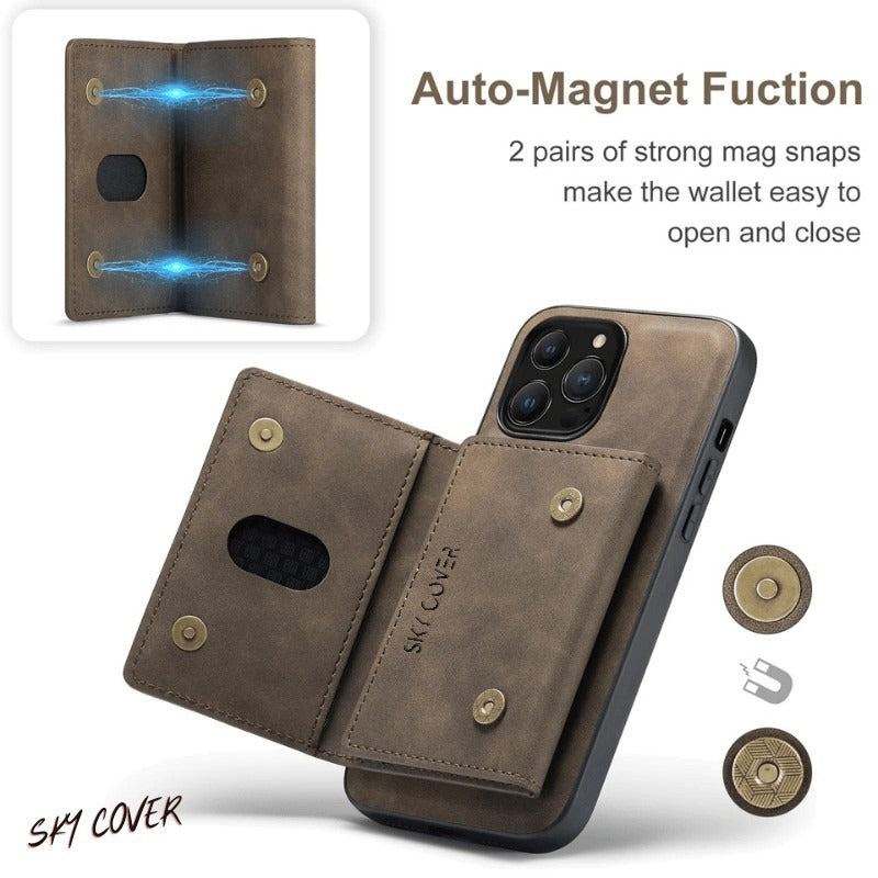 2 in 1 Luxury Leather Wallet Cover Detachable Case with Card Holder compatible with wireless charging MagSafe - sky-case