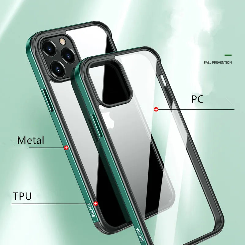 Anti-Scratch Alloy Transparent Case with Glitter Metal Edge for Apple iPhone 14 13 12 Pro Max - sky-case