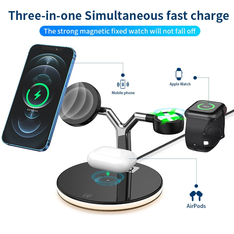 Magnetic Wireless Charger Stand 15W Fast Charging Dock Station 3 in 1 - sky-case