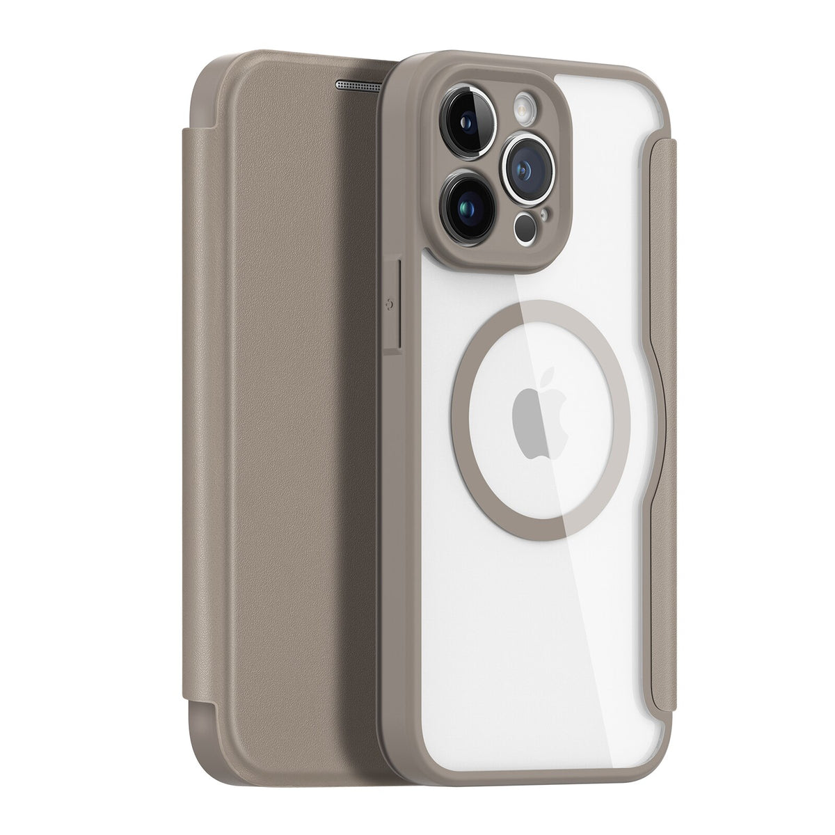 Magnetic wireless charging wallet case transparent Back cover Beige / For iPhone 15 Pro Max - sky-case