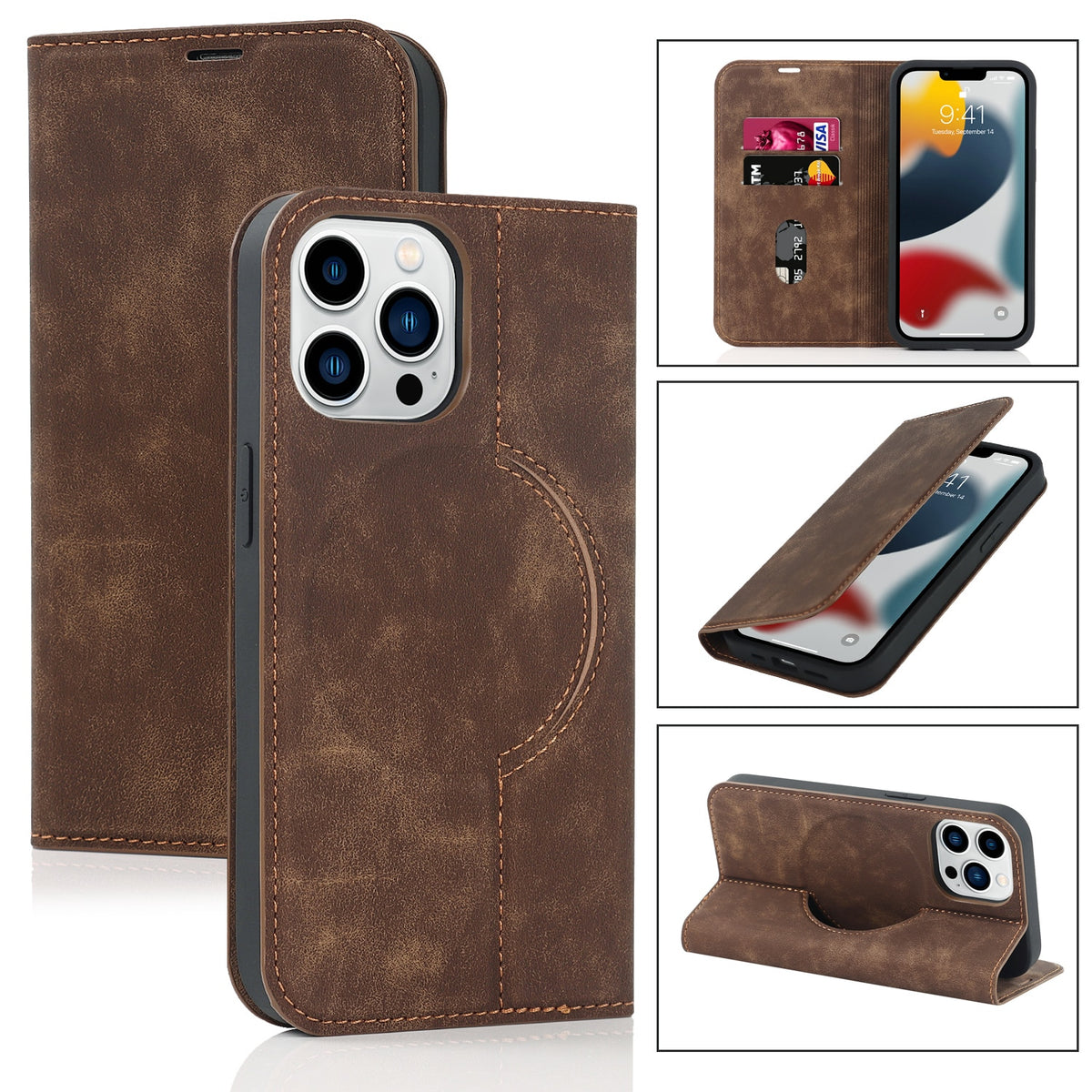 Magnetic Leather Wallet Phone Cover for IPhone - Magsafe Wireless Charging - Kickstand Card Slot Case - sky-case