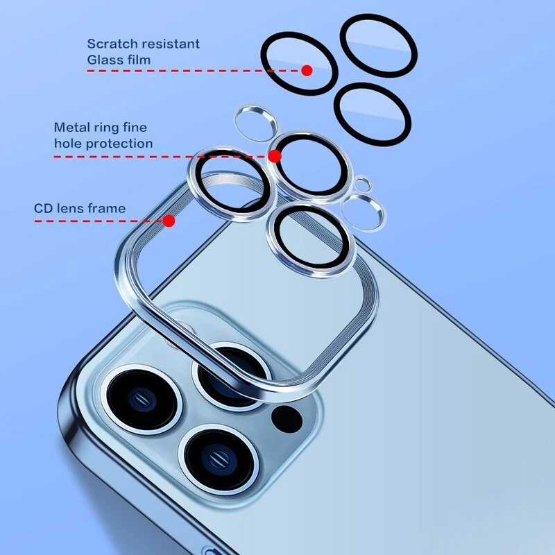 New Version 2.0 Transparent Electroplated iPhone Case With Camera Glass Lens Protector - sky-case