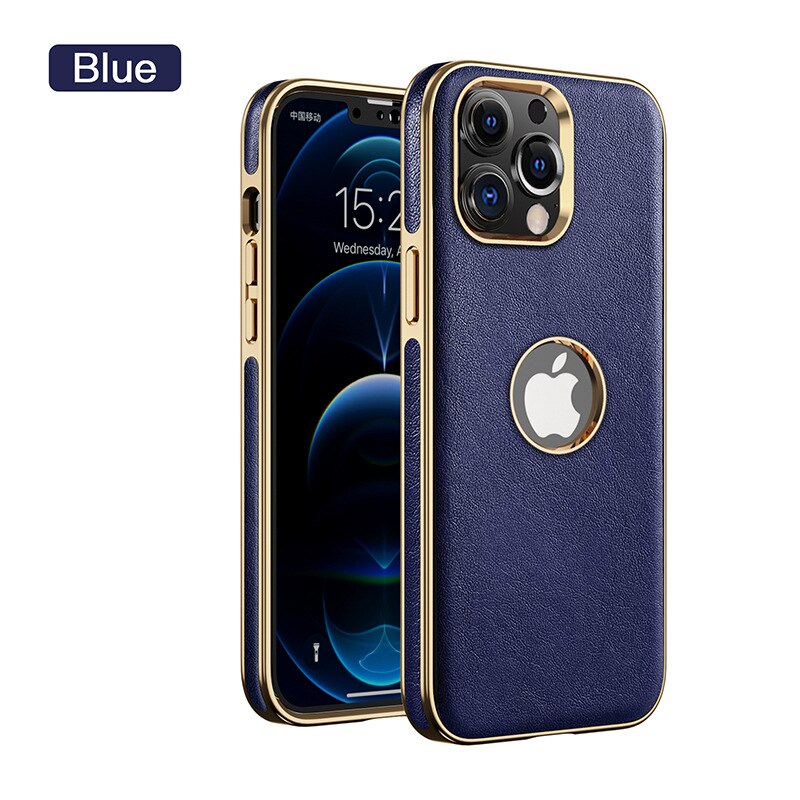 iPhone 13 Pro Max leather case with gold straight edge anti-fall Blue / For iPhone 13 pro max - sky-case