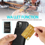 iPhone 15 Pro Case Leather Phone Case for iPhone 15, 14, 13, 12, 11 Pro Max - Card Slot, Cover Stand, Shockproof Cover - sky-case