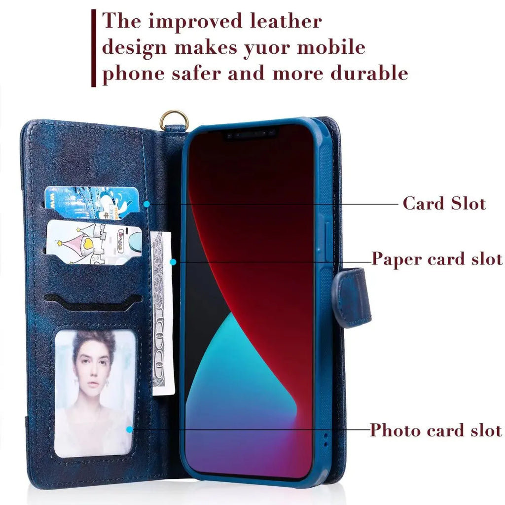 Luxury Magnetic card holder leather wallet case cover for iPhone 14 13 12 11 - sky-case
