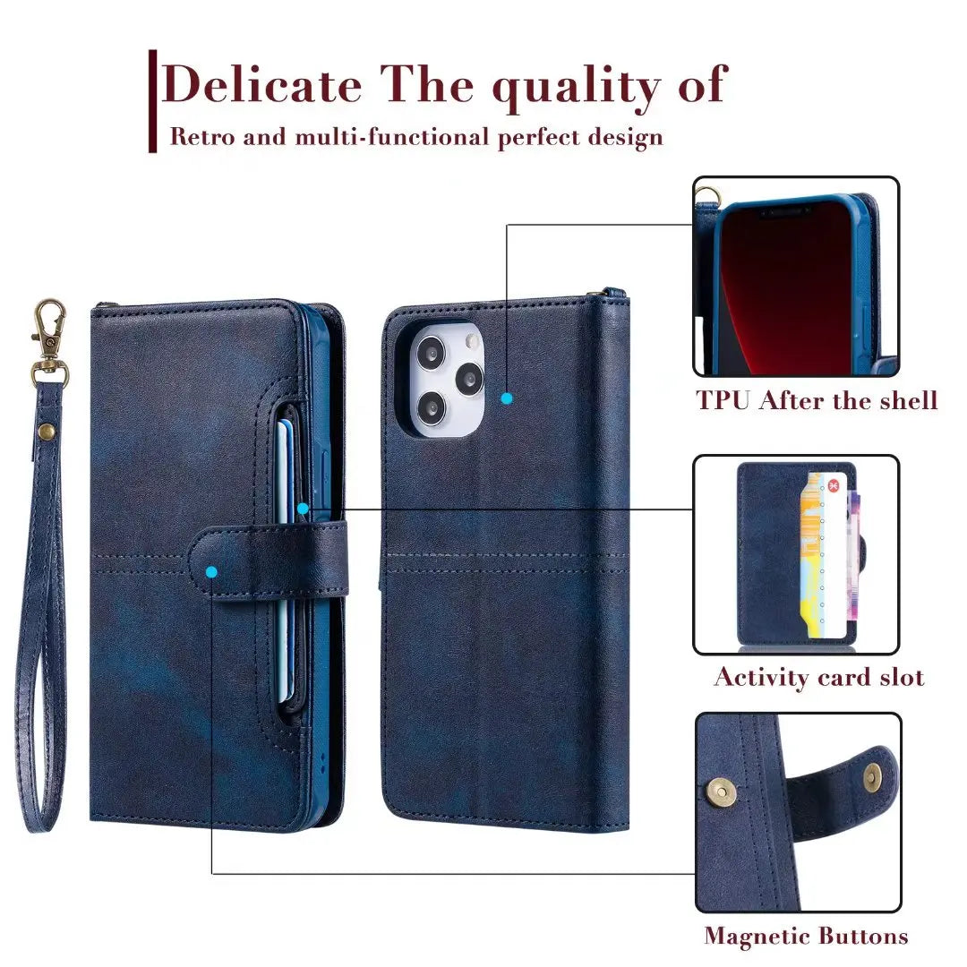 Luxury Magnetic card holder leather wallet case cover for iPhone 14 13 12 11 - sky-case