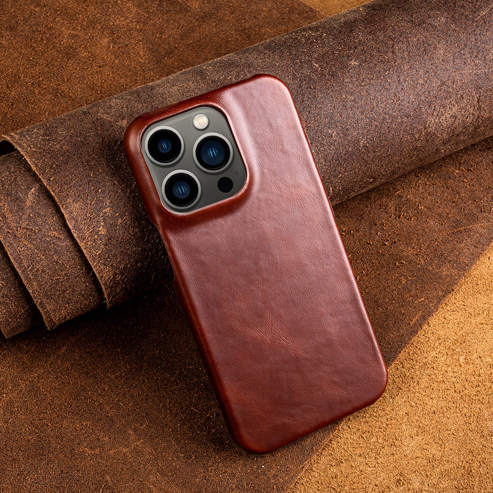 Premium Vintage Retro Genuine Leather Case for iPhone - Luxury Business Phone Aesthetic - sky-case