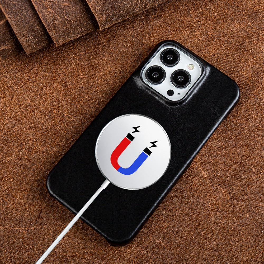 Premium Vintage Retro Genuine Leather Case for iPhone - Luxury Business Phone Aesthetic Magnetic Black5201 / For iphone14 Pro Max - sky-case
