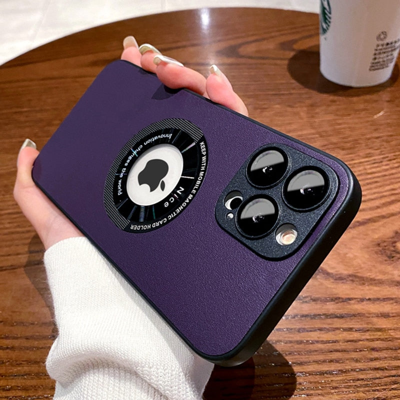 Leather Magnetic Case For iPhone 14 12 13 11 Pro Max lens protector Magsafe Logo Hole Soft Shockproof Cover Purple / For iPhone 14Pro Max - sky-case