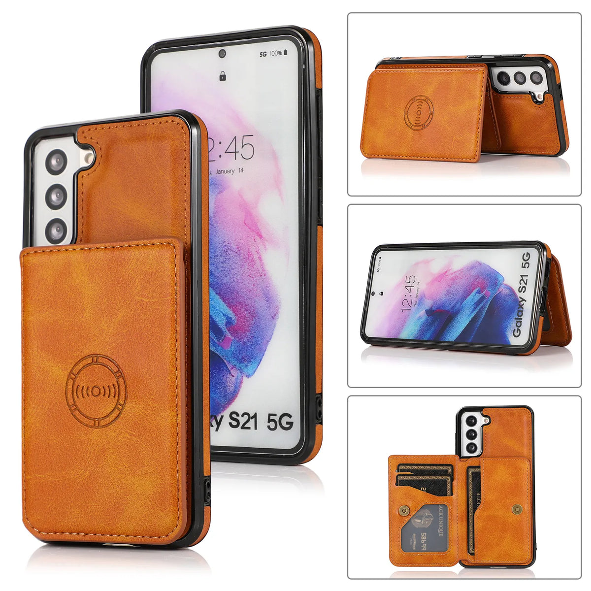 Leather Wallet Case for Samsung Galaxy S23 Ultra S21 S20 Plus S20 Card Slot Wallet Cover - sky-case