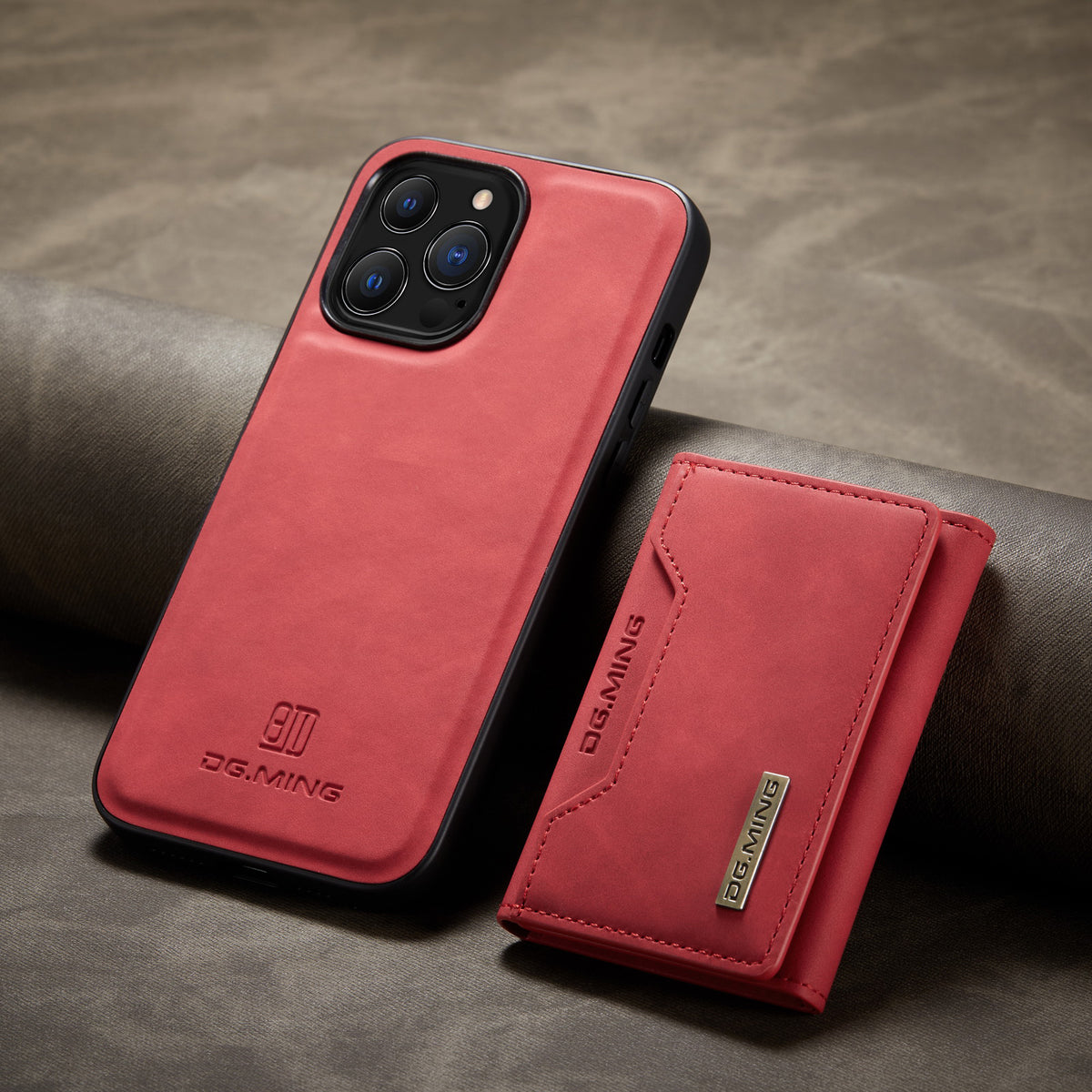 2 in 1 Leather Detachable Back Cover for All iPhone Models For iPhone 15 Pro Max / Red - sky-case