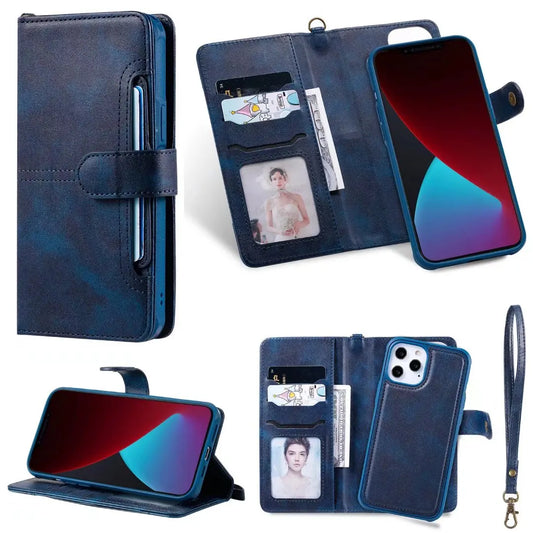 Luxury Magnetic card holder leather wallet case cover for iPhone 14 13 12 11 - sky-case