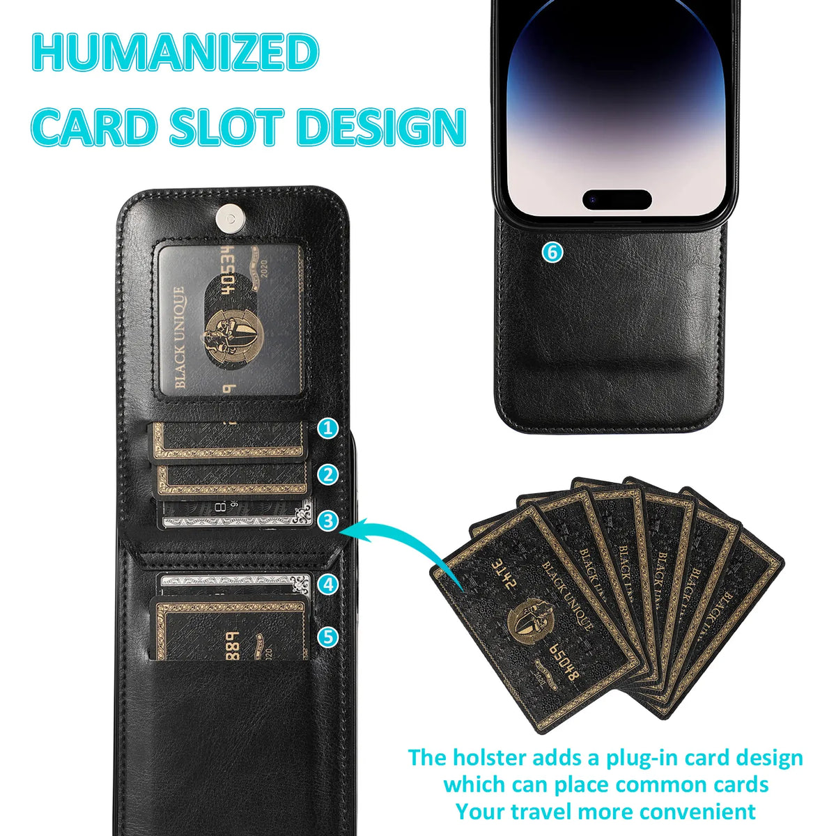 iPhone 15 Pro Case Leather Phone Case for iPhone 15, 14, 13, 12, 11 Pro Max - Card Slot, Cover Stand, Shockproof Cover - sky-case