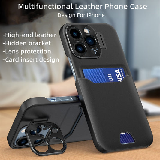 Luxury Leather Card Holder Stand Case For iPhone 14 13 12 Pro Max & Metal Lens Protective - sky-case