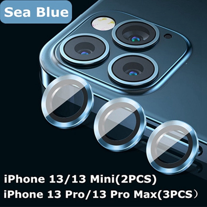 Camera Lens Protectors Glass Metal Ring for iPhone 15 series Protective Cover Sea Blue / iPhone 14(2PCS) - sky-case