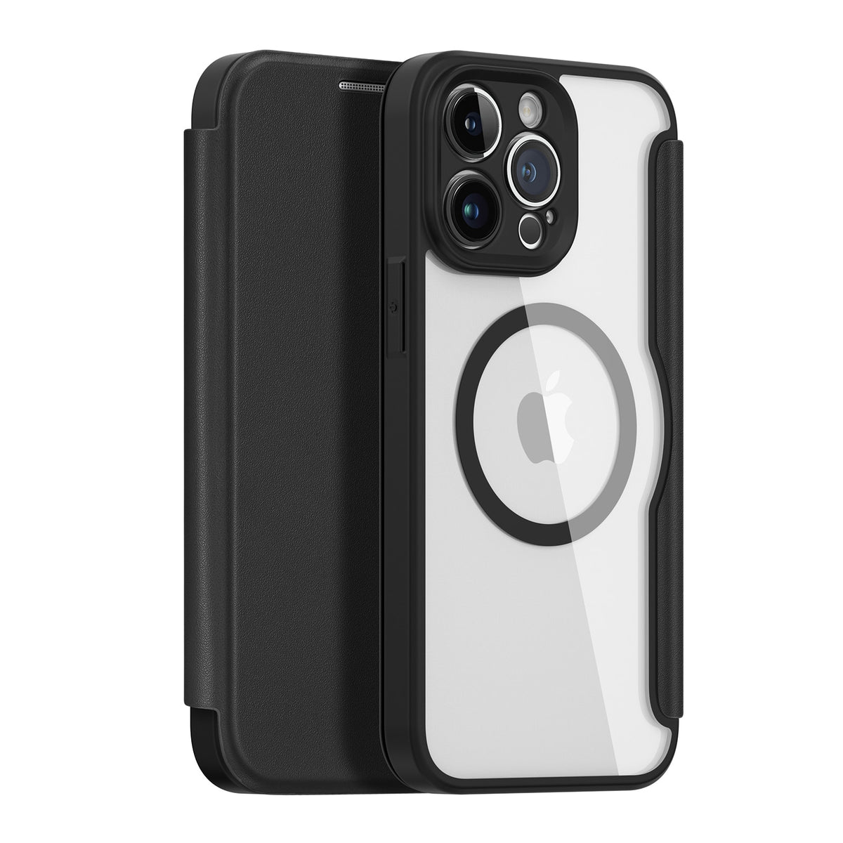 Magnetic wireless charging wallet case transparent Back cover Black / For iPhone 15 Pro Max - sky-case