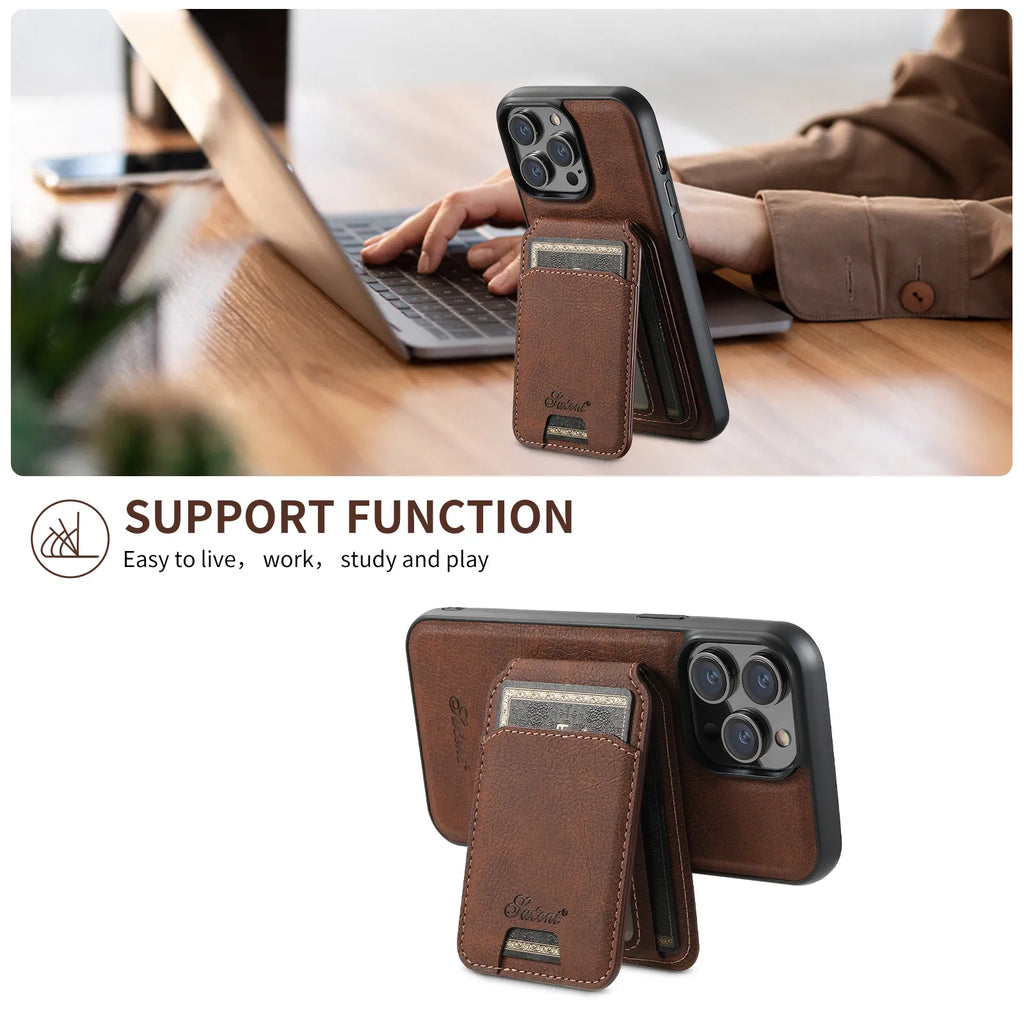 Magsafe Wallet Phone Case Card Holder Leather Magnetic Pocket Cover For iPhone 12 13 14 15 Pro Max Plus - sky-case