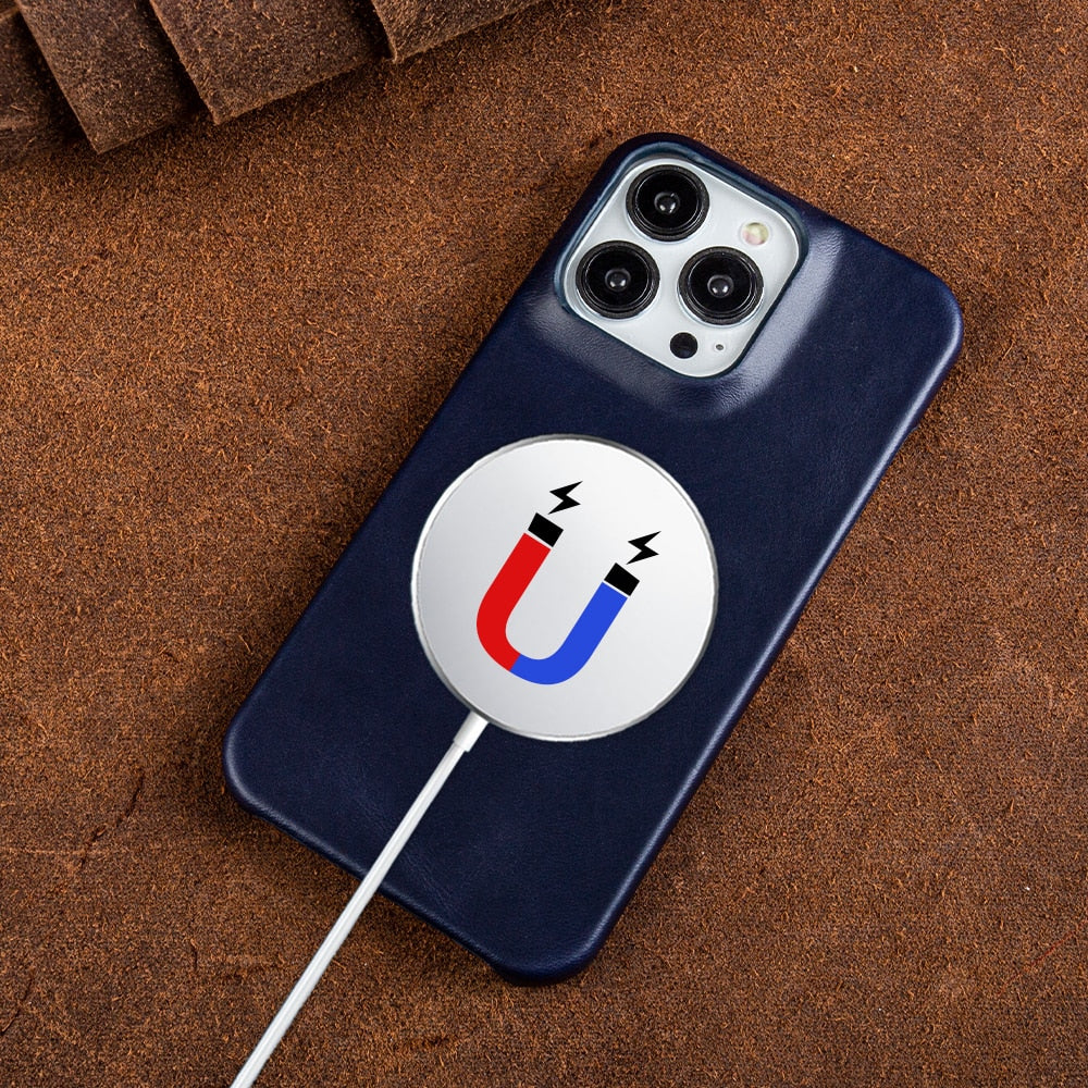 Premium Vintage Retro Genuine Leather Case for iPhone - Luxury Business Phone Aesthetic Magnetic Navy5239 / For iphone14 Pro Max - sky-case
