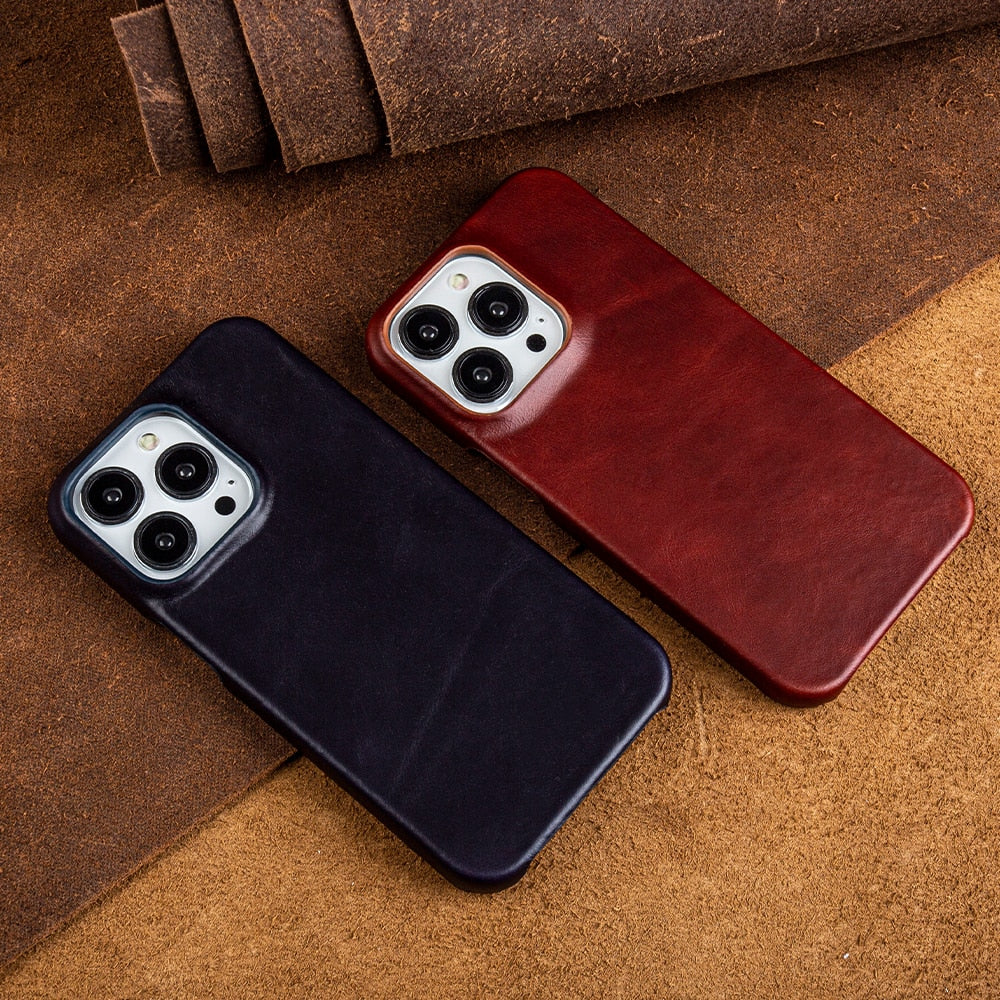 Premium Vintage Retro Genuine Leather Case for iPhone - Luxury Business Phone Aesthetic - sky-case